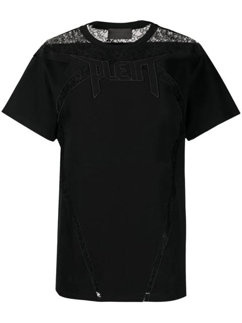 lace-panelled T-shirt