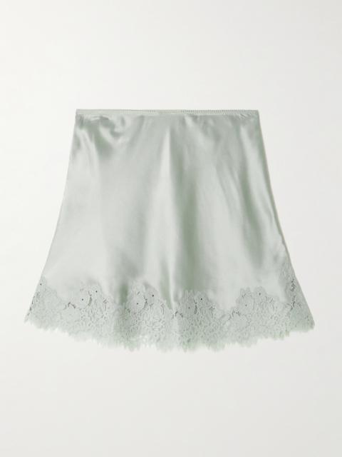 Giuliette Lace-trimmed Floral-print Silk-charmeuse Skirt