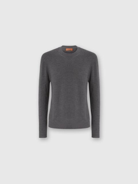 Crew Neck Sweater in Wool with Chevron Pattern