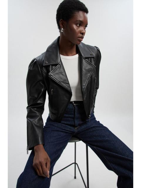 Leather Strong Shoulder Crop Biker Jacket