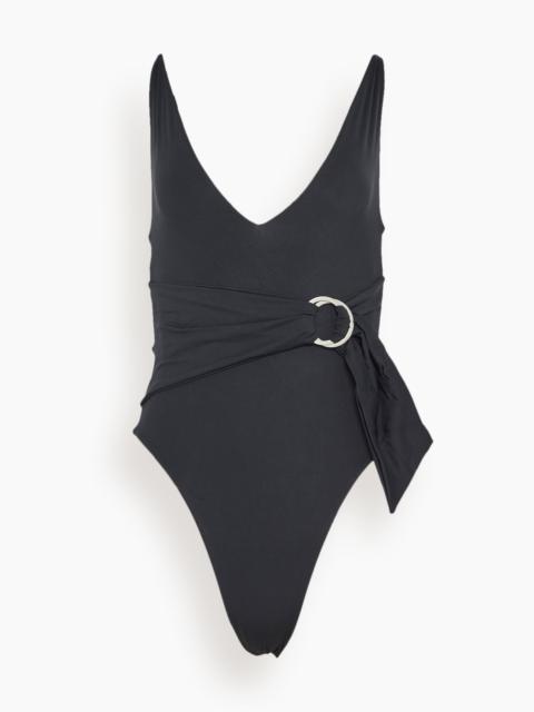 Niya Deep V Tie Waist One Piece Swimsuit in Black