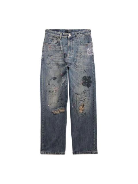 Balenciaga Doodle-Print Straight Denim Pants 'Blue' 746986TOW664036