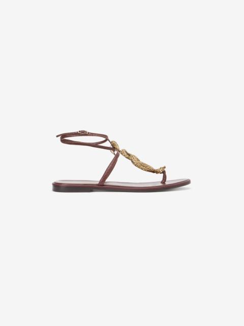 Brown and White Flat Thong Sandals with Snake Motif