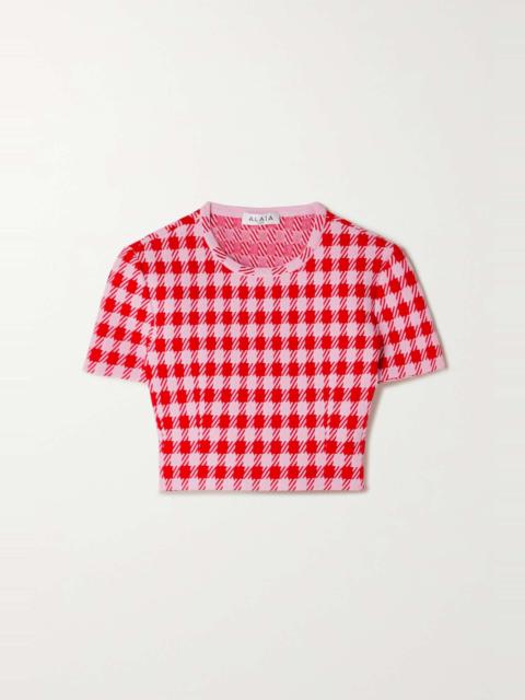Cropped houndstooth woven top