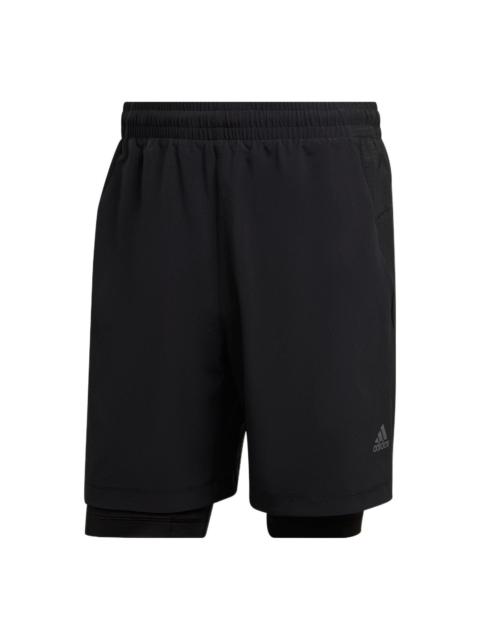 Men's adidas Hiit Spin Sho 2 In 1 Leggings Elastic Waistband Sports Shorts Black HR3772