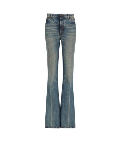 Straight-leg faded denim jeans