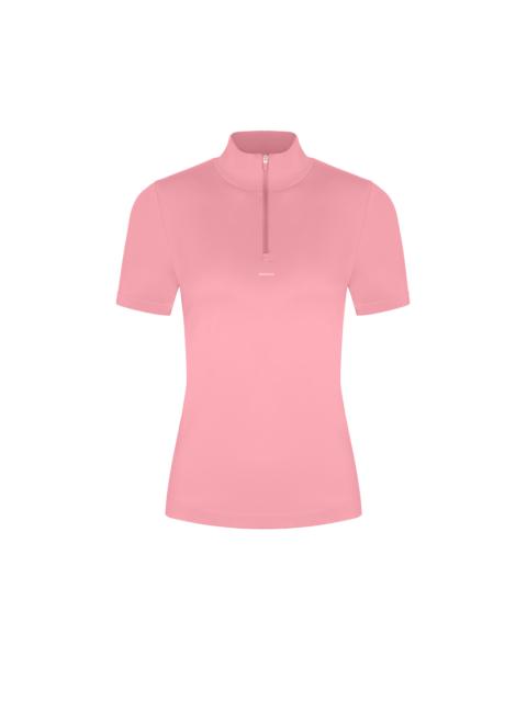 Womens Plant-Stretch Zipped Short Sleeve Top - Dewy Rose