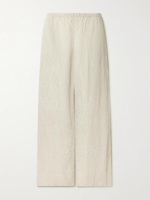Crinkled Pinstriped Woven Wide-leg Pants