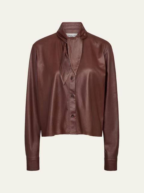 Tie-Neck Leather Shirt