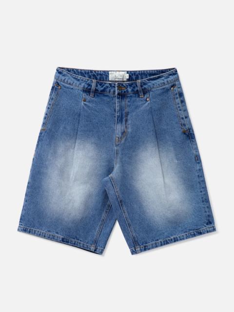 PLEATED DENIM SHORTS