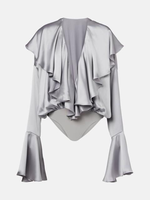 Ruffled satin bodysuit