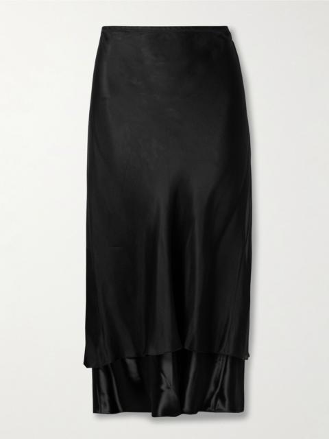 Monina layered satin and organza midi skirt Black
