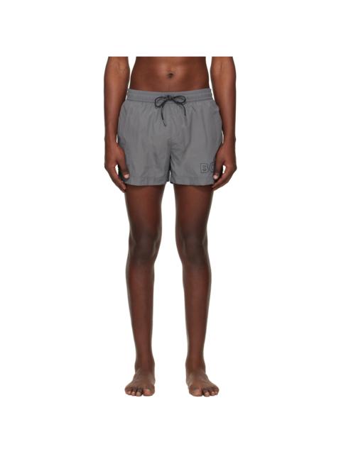 Gray Outline Logo Print Swim Shorts