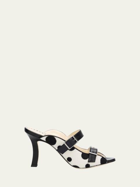 Capbal Polka Dot Calf Hair Mule Sandals