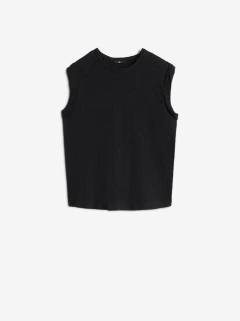 Linen Blend Muscle Tee in Black