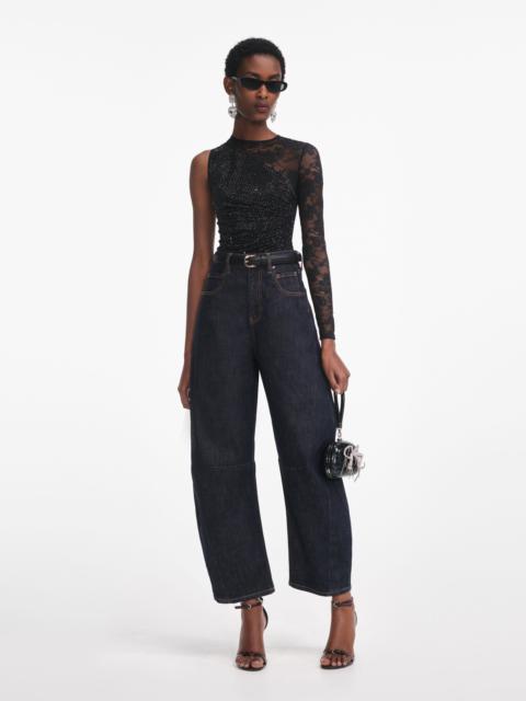 Black Rhinestone Lace Sleeve Top