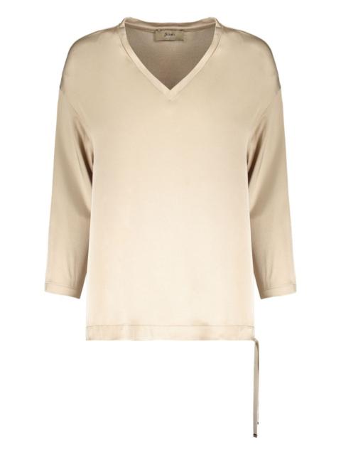 long-sleeve V-neck top