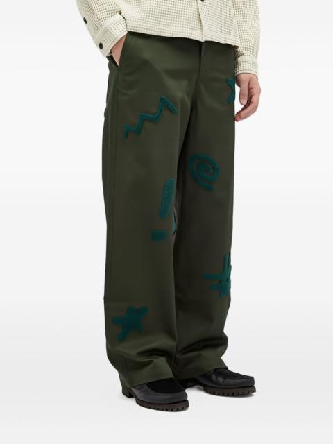 chenille-embroidered trousers