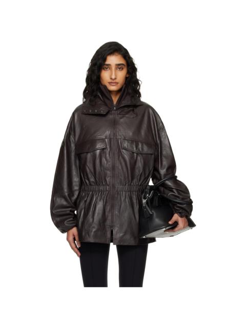 Burgundy Carnaby Funnel Neck Leather Jacket