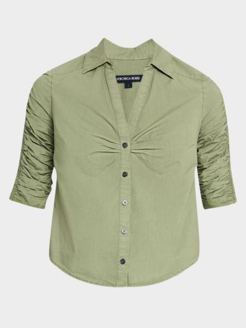 Porta Ruched-Sleeve Button-Front Shirt
