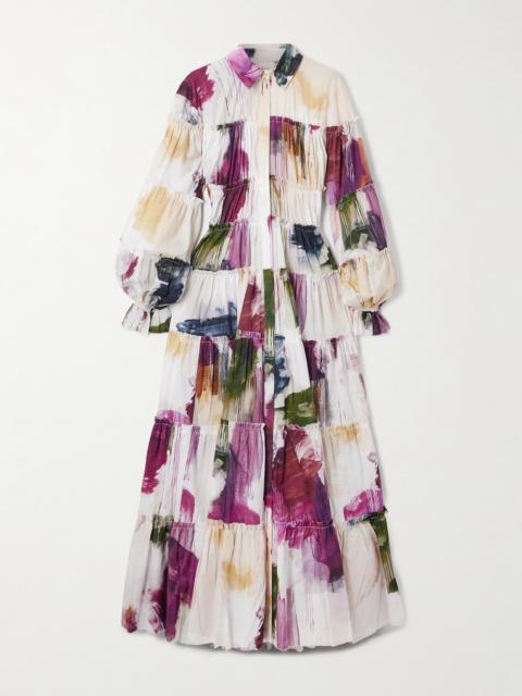 Cait Open-back Tiered Printed Cotton Maxi Dress