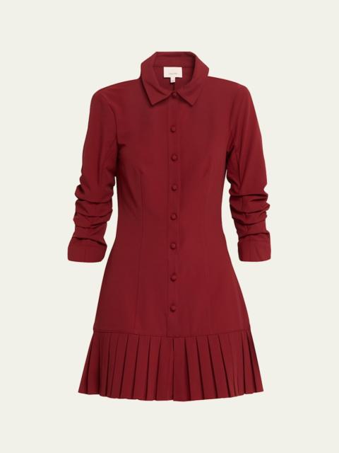 Lucilla Topstitched Pleated-Hem Mini Shirtdress