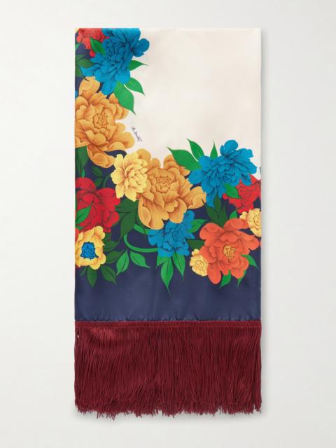 Fringed Floral-print Silk-twill Scarf