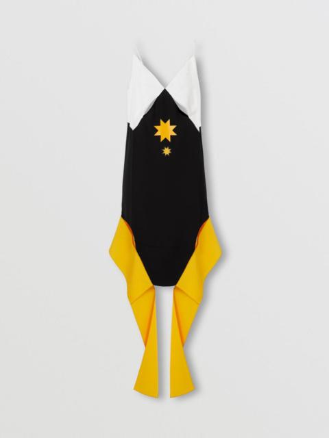 Panel Detail Geometric Print Satin Slip Dress