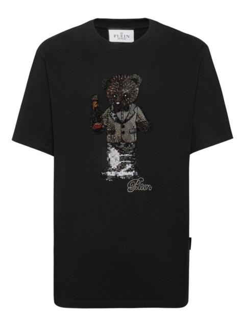 teddy bear-motif crystal-embellished T-shirt