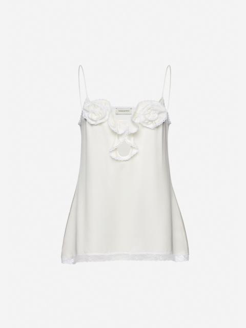 Silk rose camisole in white