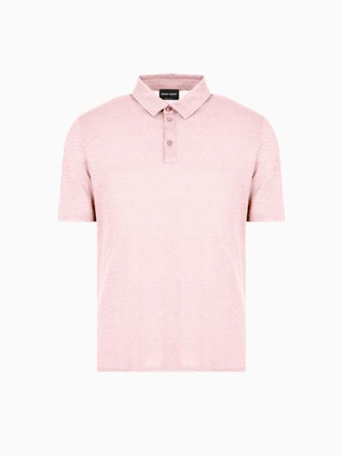 Short-sleeved polo shirt in pure linen jersey