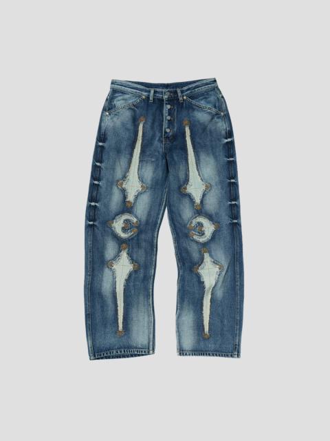 TC BONE LEATHER DENIM JEANS