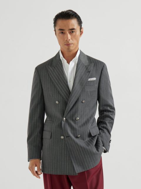 Striped pattern virgin wool fresco one-and-a-half breasted Tailor blazer with metal buttons