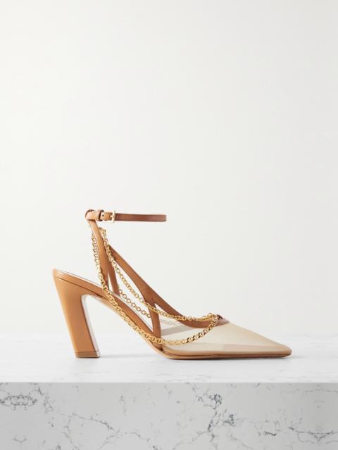 Marfa Chain-embellished Leather-trimmed Mesh Slingback Pumps