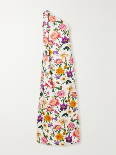 Lani One-shoulder Tie-detailed Floral-print Satin-crepe Maxi Dress