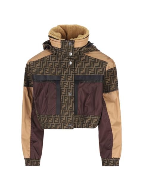 monogram-pattern hooded ski jacket