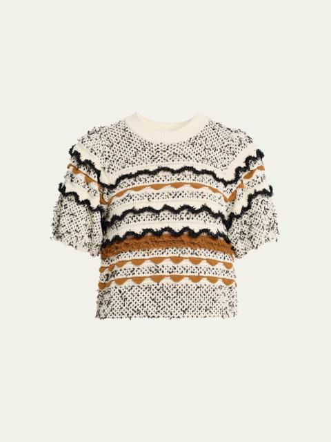 Andira Short-Sleeve Textured Stripe Sweater