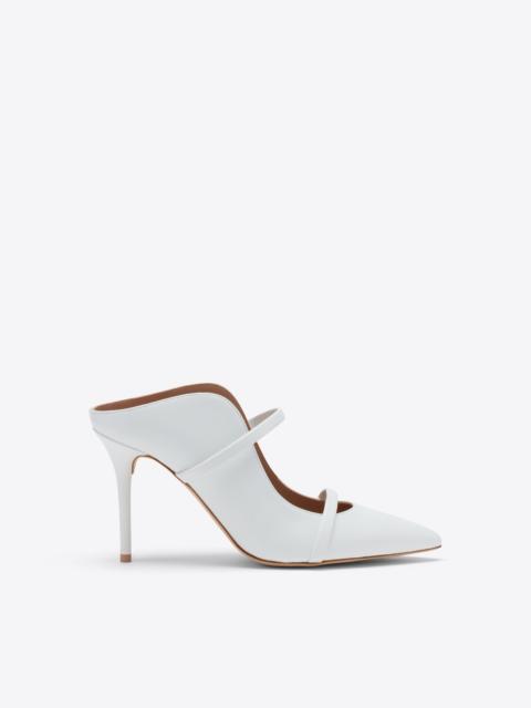 Maureen 70 White Leather Heeled Mules