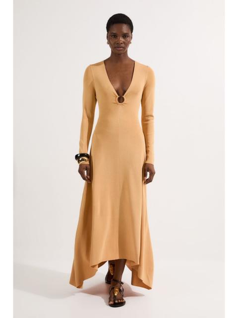 Slinky V Neck Knitted Dress With Hardware Keyring Detail