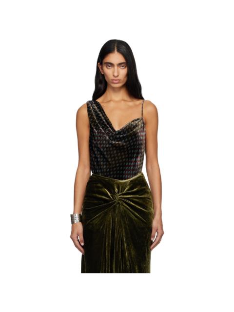 Burgundy & Khaki Velvet Slip Top