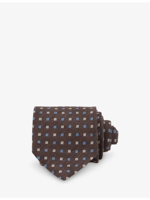 Salvatore Micro-Square Linen, Silk And Blend Tie