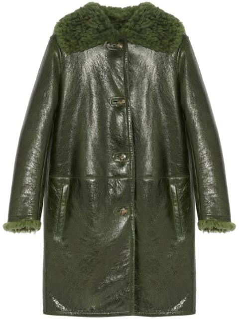 patent-finish leather coat