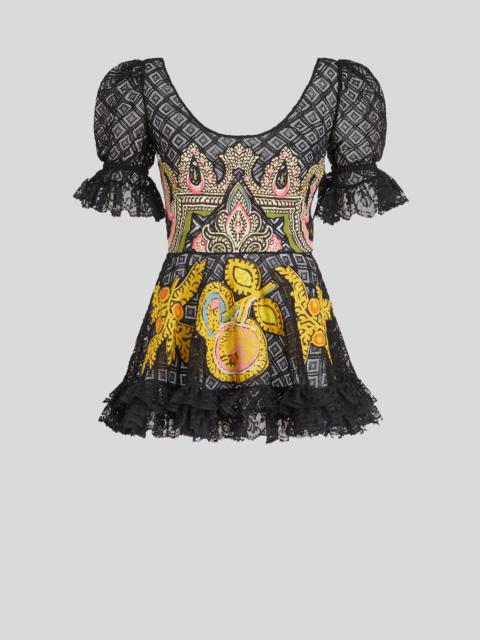 LACE AND INTARSIA MINI DRESS