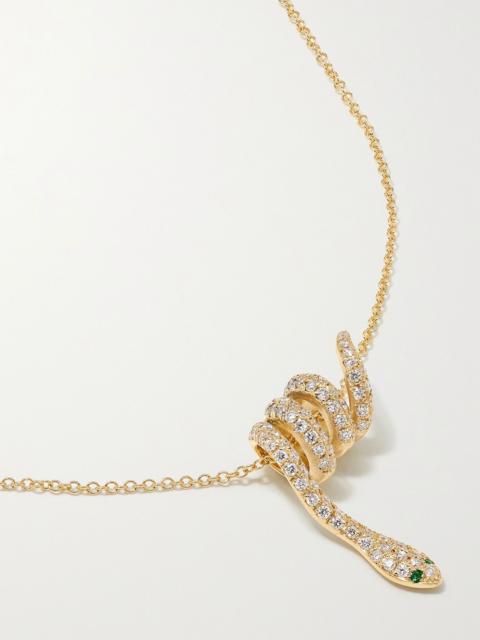 Curled Snake 18-karat gold, diamond and tsavorite necklace Gold