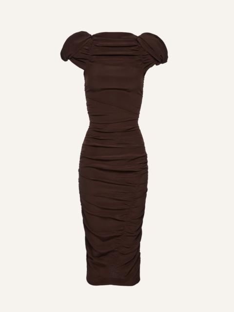 Puff sleeve midi dress in brown