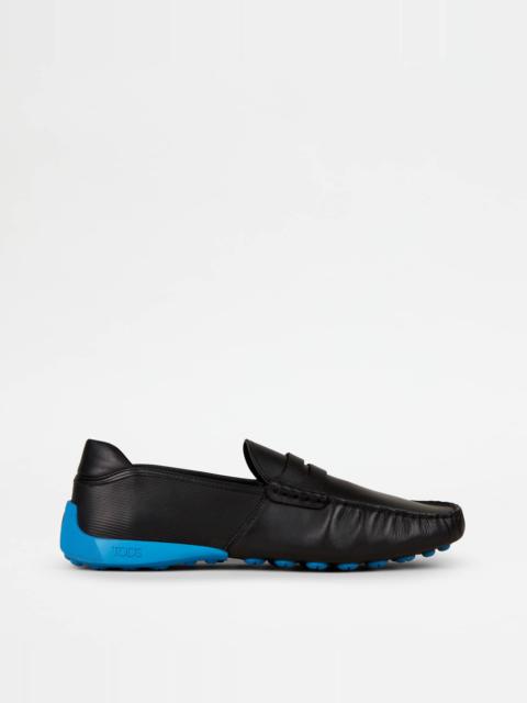 LOAFERS IN LEATHER - BLACK, LIGHT BLUE
