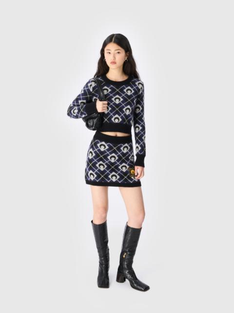 Moon Argyle Knit Cropped Sweater