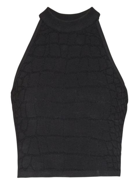 halterneck crocodile-effect top
