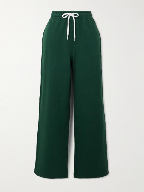 Embroidered Cotton-blend Jersey Wide-leg Track Pants