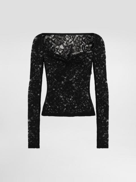 Floral lace top with a sweetheart neckline